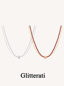 Double Ring Necklace Womens Versatile Double Layer Red Agate Lucky Charm Year of Birth Sweater Chain Fresh out Design Alloy