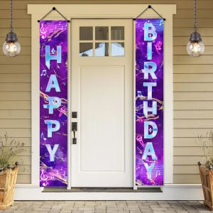 Neon Happy Birthday Banner Couplet Porch Backdrop Music Theme Party Decor & Photo Props for Girls Birthday Party Favors