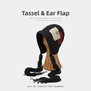 PEILUOYI | Warm Windproof Earflap Knit Hat for Autumn and Winter Ethnic Style with Tassels