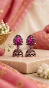 [SG] Kutti Rani Emerald Green Jhumka Earrings | Kids Indian Ethnic | Antique Copper Look | ear me out (EMO-444)