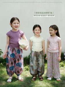 Áo Thun Trẻ Em Sonnykids Mùa Hè Mới Cho Bé Gái Màu Trơn Phong Cách Hàn Quốc Đa Năng Viền Hoa Thời Trang Áo Thun Trẻ Em