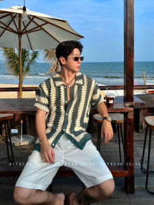 OXFREAK | Lace Hollow Stitch Wavy Edge Loose Mens Knit Shirt