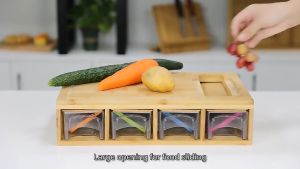 1 Set Bamboo Cutting Board With Drawer Tray Bamboo Cutting Board With Drawer Container Chopping Board With Graters Fruit Cutting Board With Containers Kitchen Utensils Kitchen Stuff 4 Drawer Tray and 4 Graters