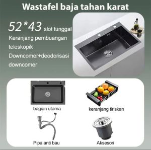 PROMO Bak cuci piring hitam stainless steel SUS 304 / Kitchen Sink Modern 1 Lobang Luxury Komplit Set