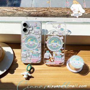 เคสโทรศัพท์มือถือแบบใสพร้อมขาตั้งหมาสุนัขสีชมพู 3 มิติแบบแม่เหล็กสำหรับ iPhone 17 pro Max พร้อมเคสป้องกันแบบแข็ง