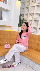 Setcel kombed anak perempuan Mickey Mouse celana salur Ziela kids / Setelan anak perempuan ZIELA usia 4 sampai 13 tahun