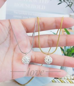 Kalung Titanium Bola Diamond Rantai Belut Awet Anti Karat 84ad