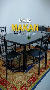 EDENS Kitchen Glass Top Rectangle Thick Tabletop Dining Table Set With 6 Cushion Chair Meja Makan 6 Kerusi Perabot Rumah - Fulfilled by Edens