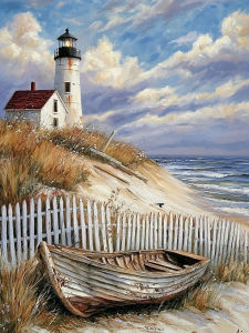 HUACAN Lighthouse Cross Stitch Embroidery Kit Seaside Landscape 11CT  Needlework DMC Thread Printed Canvas Handicrafts