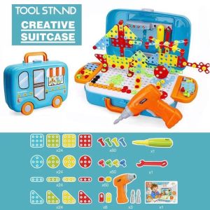 ⚙️ STEM TOY ⚙️ CREATIVE SUITCASE WITH ELECTRIC DRILL EDUCATIONAL TOYS DIY KIDS BUILDING BLOCKS PUZZLE CONSTRUCTION TOYS