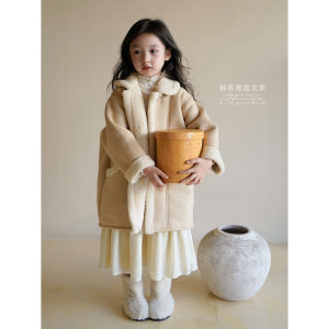 Áo Khoác Da Sonnykids Cho Bé Gái Ấm Áp Lót Lông Cừu Dài Vừa Phải Thời Trang Phong Cách Hàn Quốc Mùa Thu Đông