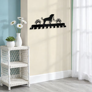 Charming Rustic Metal Dog Wall Rack with Hooks - Perfect for Leash and Accessory Storage in Kitchen or Bathroom