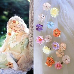 Long Hair Princess Small Flower Hairpin Lolita Fairy Headwear Womens Hair Flowers Hair Clip Photography Props Fabric Material