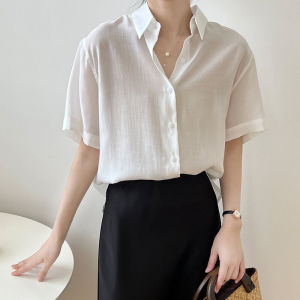 Japanese Style Short-Sleeved White Shirt Womens Summer Work Clothing Hall Gas Clothes White Shirt Elegant Professional Casual Tops