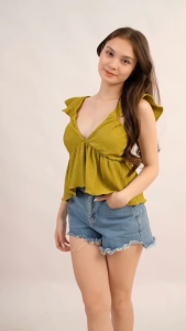 Womens Bark Crepe Peplum Ruffle Sleeveless Top