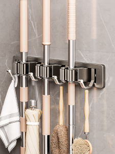 Bathroom Wall Mounted Mop Holder Large Hook for Mop And Broom Storage Organizer No Drilling Required Household Cleaning Tool