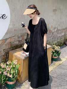 ชุดเดรสยาวทรงเอเอวสูงผ้าฝ้ายแขนสั้นฤดูร้อนสำหรับผู้หญิงไซส์ใหญ่ ทรงหลวม ปกปิดหน้าท้อง ทรงหลวม ทรงหลวม ทรงหลวม