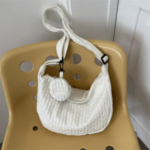 Versatile Dumpling Shape Canvas Crossbody Bag for Women Casual Commuting Shoulder Bag Summer Style Fashion Trend Zipper Closure