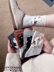 Tất Nữ Cổ Cao Họa Tiết Mèo 3D Đáng Yêu - Vớ Cotton Cao Cấp Co Giãn Khử Mùi LILA TME2M095
