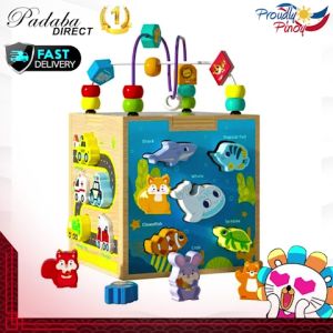 Wooden 6-in-1 Montessori Activity Cube for Toddlers | Bead Maze Shape Sorter Animal & Marine Puzzle Learning Box | Fine Motor Skills & Sensory Educational Toy for Kids Ages 2-5