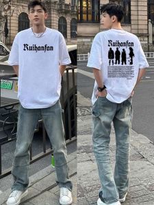 เสื้อยืดแขนสั้นผ้าฝ้ายแท้สไตล์อเมริกันย้อนยุคสำหรับฤดูร้อน 2025 ทรงหลวม ทรงหลวม สำหรับคู่รัก แฟชั่นสตรีท สำหรับผู้ชายและผู้หญิง