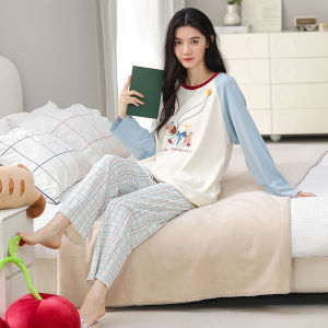 miiow | Soft Skin-Friendly Long Sleeve Sleepwear Womens Home Clothes Set Cute Cartoon Style Cotton 100% Autumn Collection MiiOW