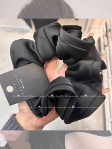 French Satin Hair Ties Womens Wood Grain Edge Head Flowers Ball Head Hair Bands High-End Feeling Hair Accessories Hair Ties