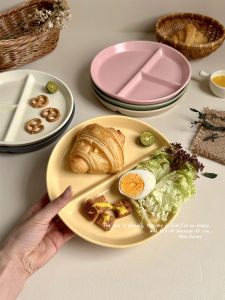 Simple Ins Style Adult Ceramic Dinnerware Three Grids Weight Loss Fat Reduction round Plate Healthy Eating Separation Dish