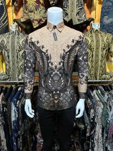 Batik Pria Dewasa Lengan Panjang Slimfit Mewah Terbaru Motif Baturaden Cream Hitam Baju Pesta Kondangan