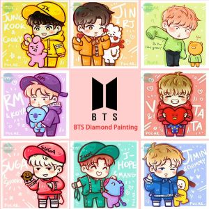 5D DIY Diamond Painting Korean Boy Group BTS Cartoon Boy Full Diamond Round Diamond Wall Picture Beginner Adult Children Painting Home Wall Decoration