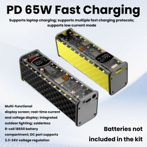 diymore | PD65W Super Fast Charging Power Bank Case Solder-Free 8-Cell 18650 Battery Box Transparent Storage Case with USB +Type-C Ports