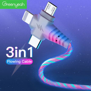 Greenyeah Cáp Type C 3 Trong 1 Micro USB Dây USB C Sạc Nhanh Flow Đèn Led Sáng Chói Cáp USB Có Đèn Cho iPhone 13 12 Huawei Samsung