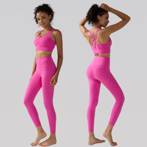 Womens Yoga Shorts Set 2 Pieces Fitness Suits Cross Back Bra Top with High Waist  Leggings Running Outdoor Tracksuit Suit🎽👖