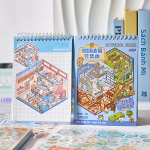 Bộ 49 Miếng Dán Tranh Cảnh Thu Nhỏ 3D Nhà Hoạt Hình Trang Trí Phong Cảnh Tự Làm Thị Trấn Thương Mại Đồ Dùng Học Tập Nổi 3D Dành Cho Độ Tuổi 8+