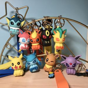 clu Eeveelution Doll Keychain Vaporeon Flareon Leafeon Sylveon Pikachu Action Figure Gift For Kids Bag Pendant ulc