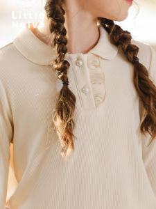 Little Naive | Girls Peter Pan Collar Pure Color T-Shirt