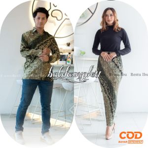 Rok Plisket Dan Baju Batik Couple Kemeja Lengan Pajang Set Couple Pasangan