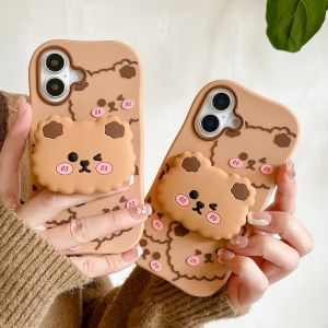 💯【Phone Case】+FREE Shipping 💯Cute Stand Line Teddy Bear Phone Case Suitable For iPhone 16 15 14 13 12 11 Pro Max 14 15 Plus Silicone Protective Case