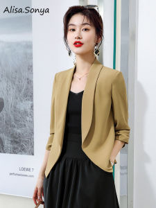 Alisa.Sonya Women Lapel Blazer Three Quarter Sleeves Streetwear Korean Style Casual Blazer For Women