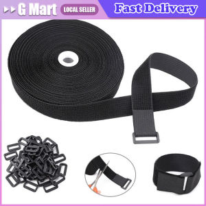 5meter Reusable Fastening Cut-To-Length Cable Straps with 20pcs Metal Buckles Adjustable Nylon Hook and Loop Cinch Cable Ties Adjustable Fastening Hook And Loop Straps 5Meters With 20 Buckles Free Cut Length Cord Straps For Sewing Cable Wire Management