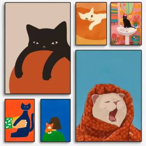 Funny Cat Dog Frog Animals Cute Poster Room Home Decoration Interior Wall Art Printing Garage Posters Gift