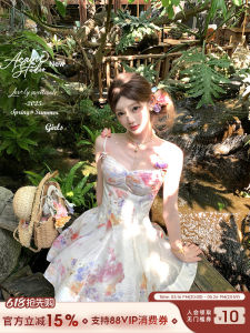 Summer French Vintage A-Line Fitted Maxi Dress
