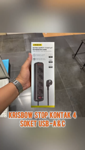 Krisbow Stop Kontak 4 Soket Usb A & Type C - Hitam Electric Socket Terminal Colokan Listrik Kotak Kontak Peralatan Elektronik