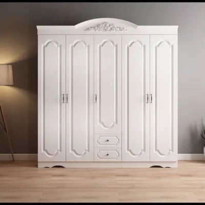 European Style Wooden Wardrobe Modern Minimalist Bedroom Furniture Three Four Five Six Doors Economic Choice for Adults
