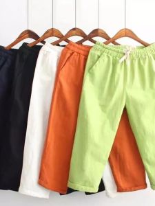 Loose Cotton Linen Seven-Foot Pants Womens plus Size Elastic Waistband Spring Summer Casual Trousers Artistic Style Harlan Pants