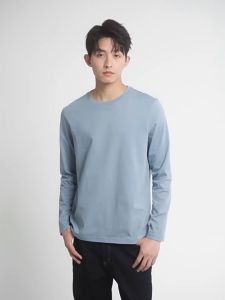 GIORDANO ผู้ชาย เสื้อยืด 100% Cotton ใส่สบาย สีพื้น เสื้อยืดคอกลม แขนยาว แฟชั่นลำลอง 01023820