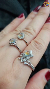 Madagascar Colorful Moonstone Titanium Adjustable Rings (3 Designs)