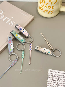 Portable Two-In-One Nail Clipper Ear Spoon Keychain Set Cute Girls Single Hanging Decoration Nail Scissors Household Tools