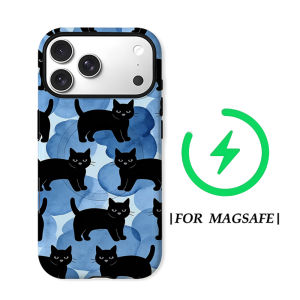 Potdemiel | Aurea Case Matte Bumper For Magsafe Case For iPhone 18 17 16 15 14 Plus 13 Pro Max Shockproof Hard PC Watercolor Black Cat Cover