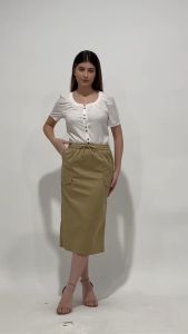 MINEOLA Alexa Beige Cotton Midi Skirt - One Size